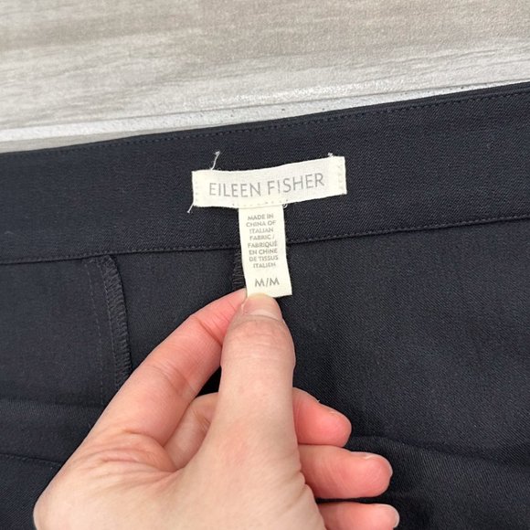 Eileen Fisher Mid-Rise Slim Side Zip Ankle Pants Organic Cotton Blend Black Sz M - Picture 3 of 15
